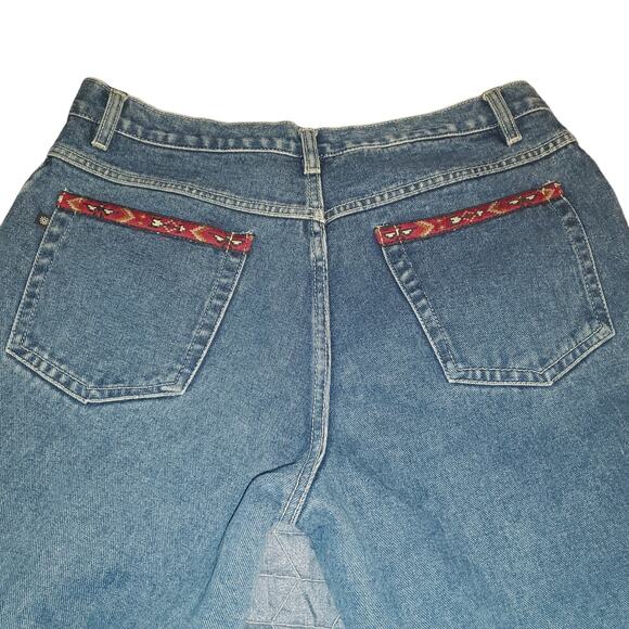 Vintage No Boundaries Size 15 (32x30) Cotton Split Flare Jeans Aztec Red Boho - Picture 4 of 10